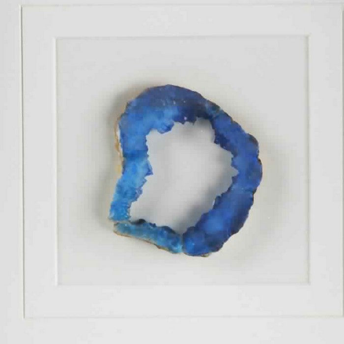 Square Wooden Shadow Box with Agate Inlay, Brown and Blue