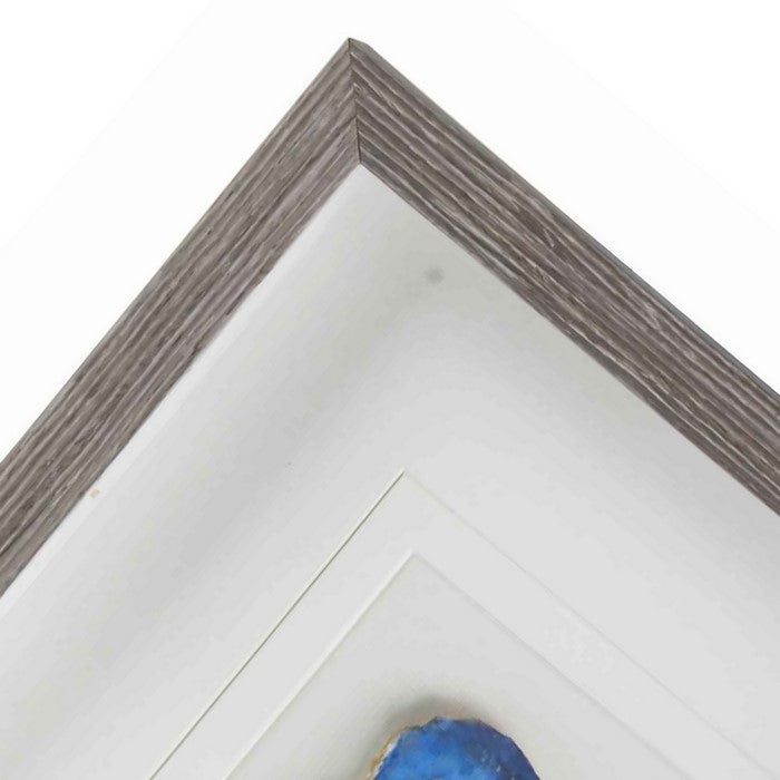 Square Wooden Shadow Box with Agate Inlay, Brown and Blue