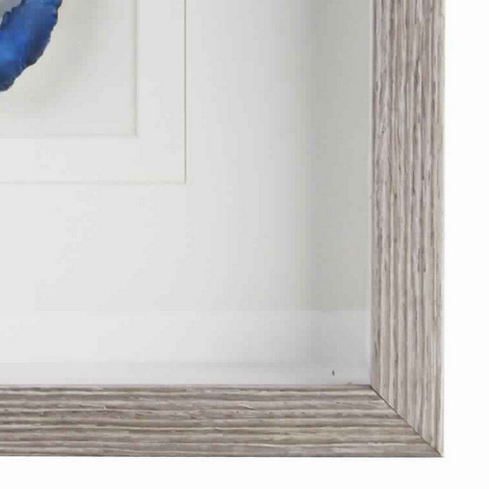 Square Wooden Shadow Box with Agate Inlay, Brown and Blue