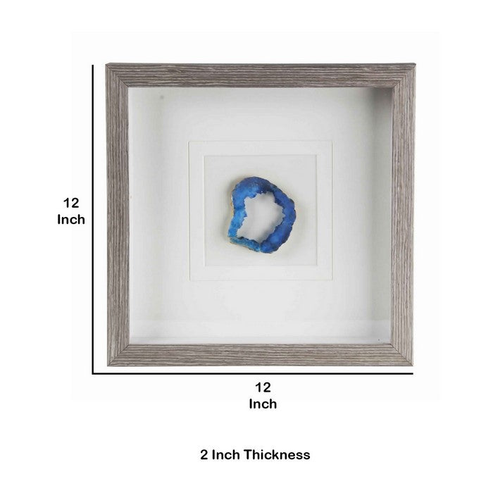 Square Wooden Shadow Box with Agate Inlay, Brown and Blue
