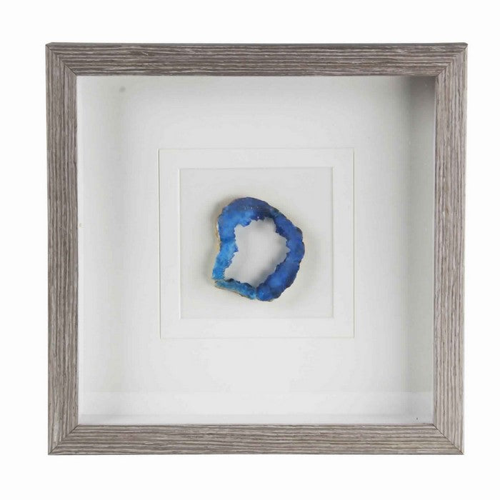 Square Wooden Shadow Box with Agate Inlay, Brown and Blue