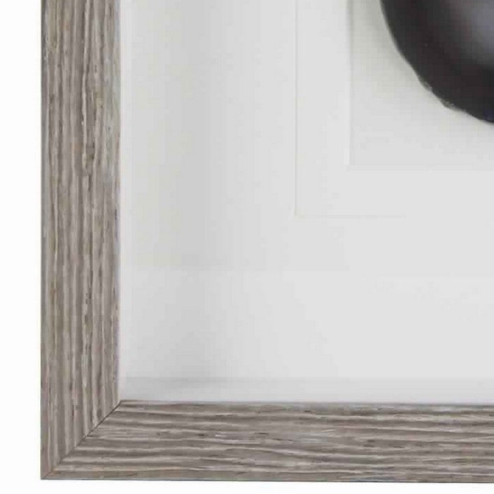 Square Wooden Shadow Box with Faux Stone Inlay, Brown and Black
