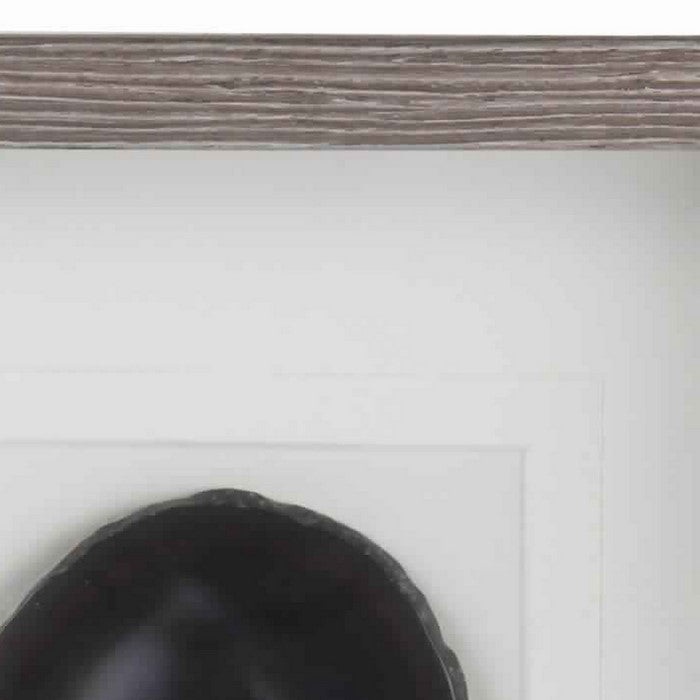 Square Wooden Shadow Box with Faux Stone Inlay, Brown and Black