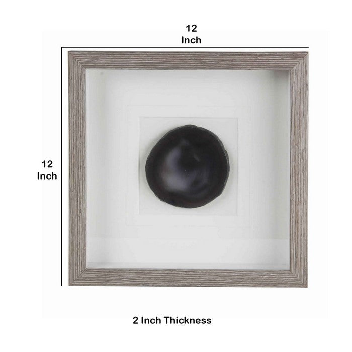 Square Wooden Shadow Box with Faux Stone Inlay, Brown and Black