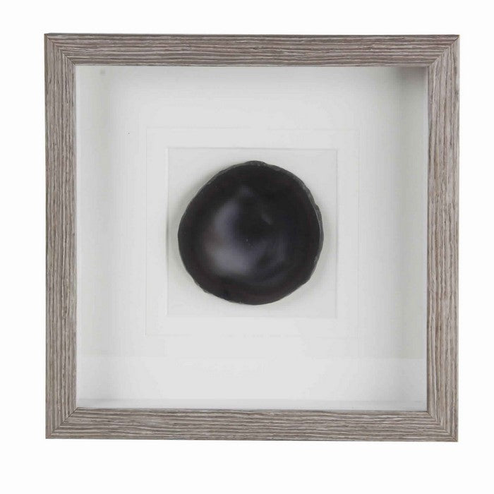 Square Wooden Shadow Box with Faux Stone Inlay, Brown and Black