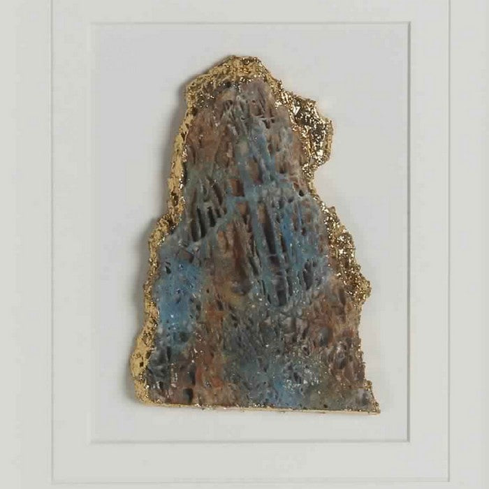 Rectangular Wooden Shadow Box with Encased Faux Stone, Blue and Silver