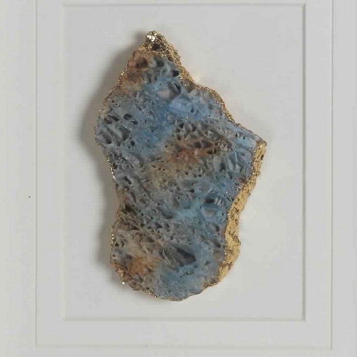 Rectangular Wooden Shadow Box with Encased Faux Stone, Blue and Gold