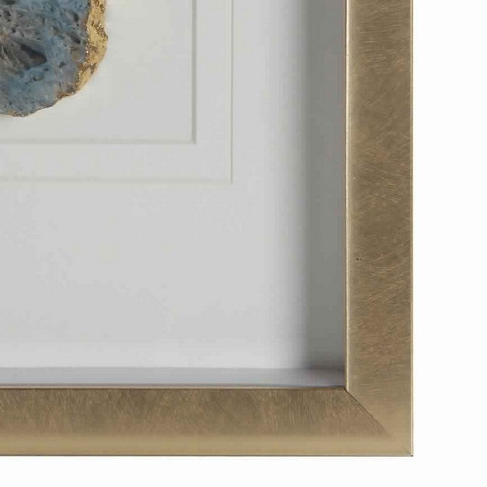 Rectangular Wooden Shadow Box with Encased Faux Stone, Blue and Gold