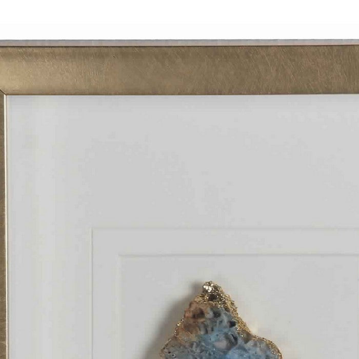 Rectangular Wooden Shadow Box with Encased Faux Stone, Blue and Gold