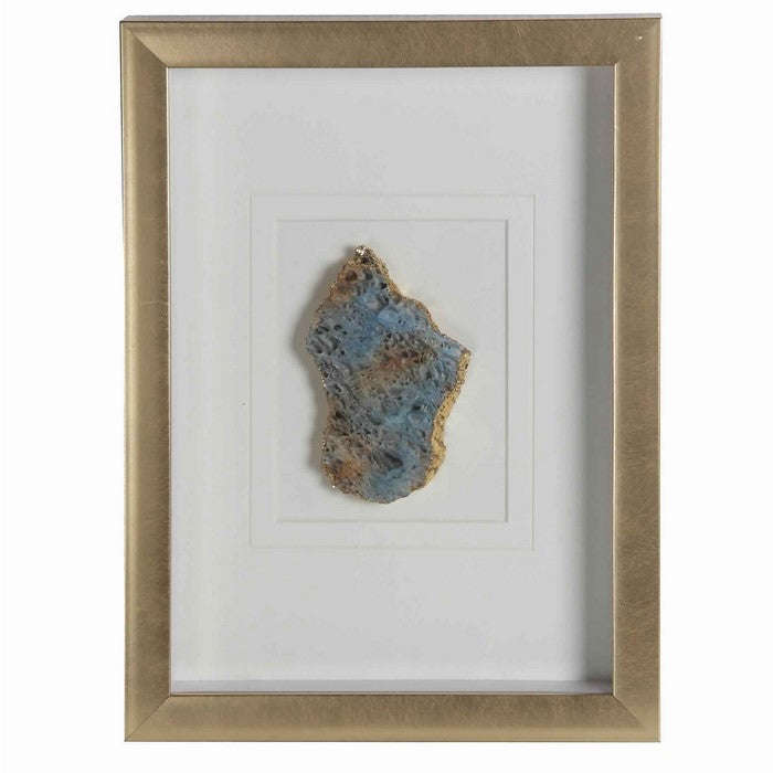 Rectangular Wooden Shadow Box with Encased Faux Stone, Blue and Gold
