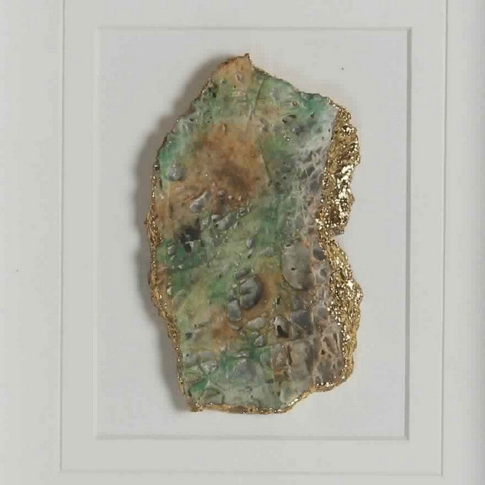 Rectangular Wooden Shadow Box with Encased Faux Stone, Green and Silver