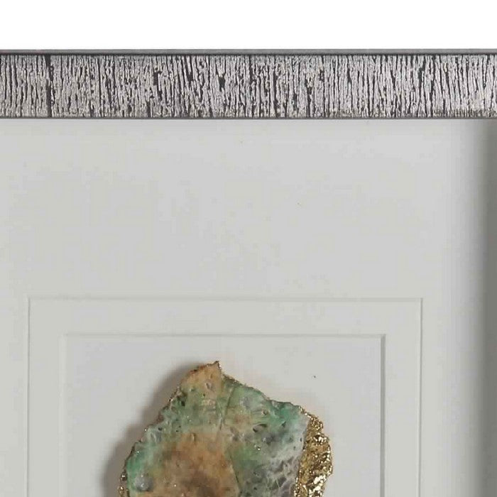 Rectangular Wooden Shadow Box with Encased Faux Stone, Green and Silver