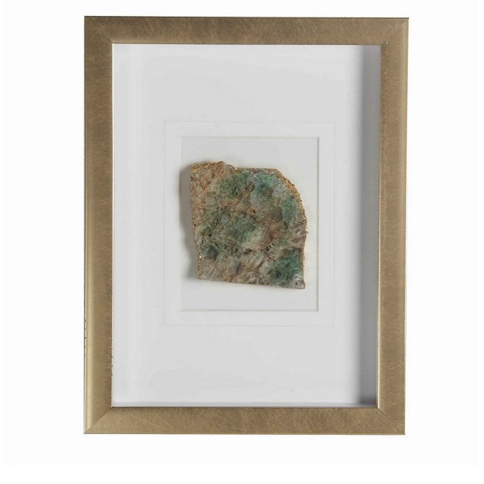Rectangular Wooden Shadow Box with Encased Faux Stone, Green and Gold
