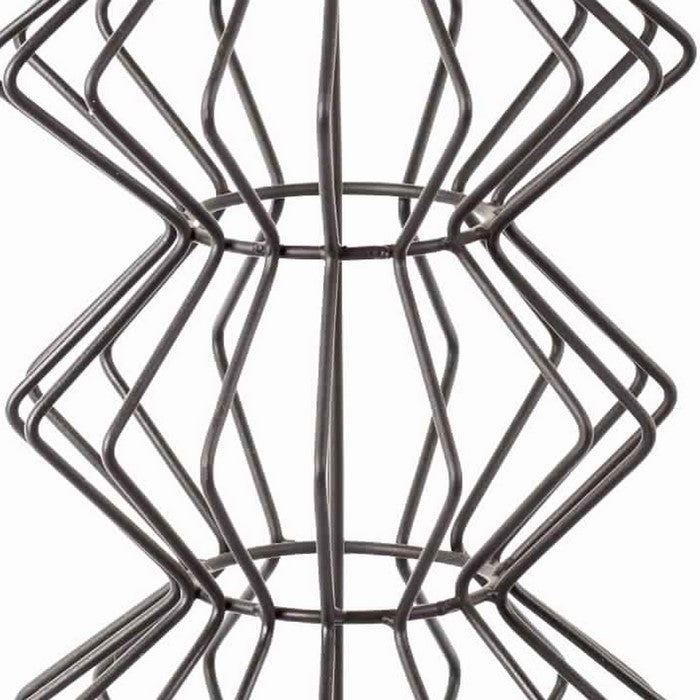 Metal Wire Accent Table with Stacked Bellied Body and Glass Top, Black
