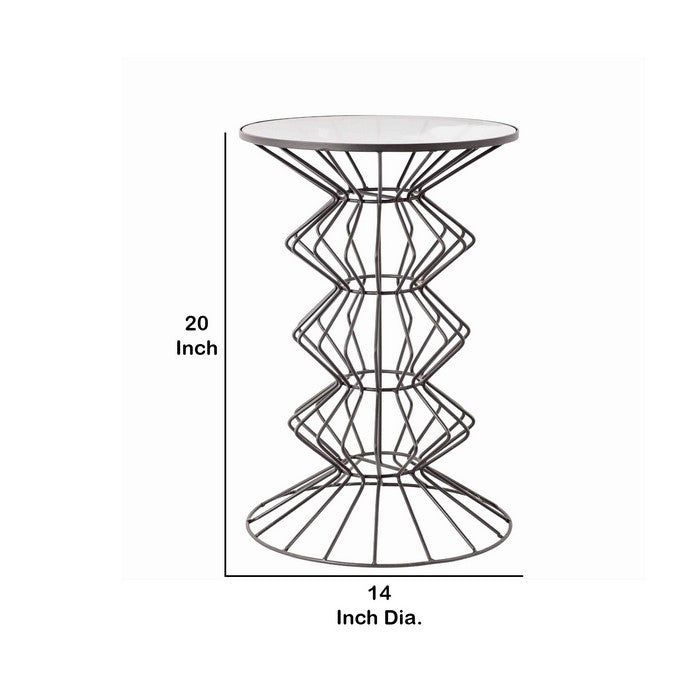 Metal Wire Accent Table with Stacked Bellied Body and Glass Top, Black