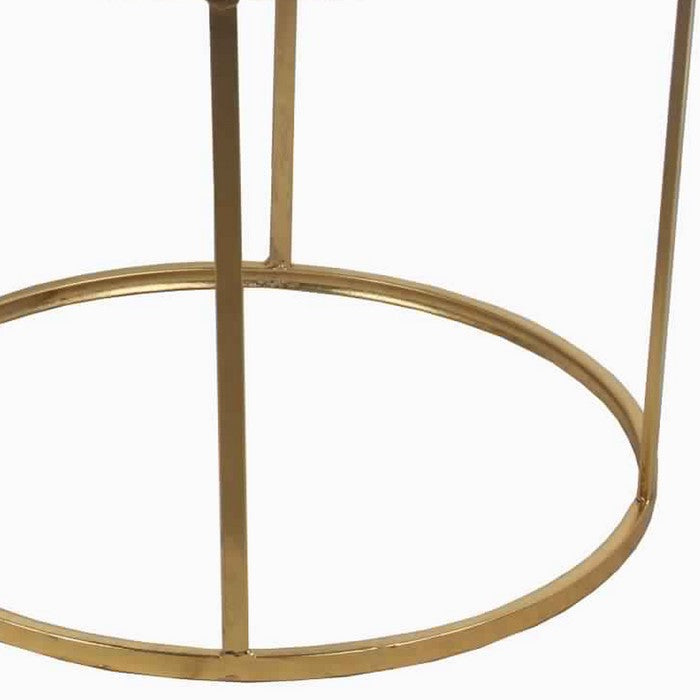 Round Mirror Top Metal Accent Table with Geometric Frame, Set of 2, Gold