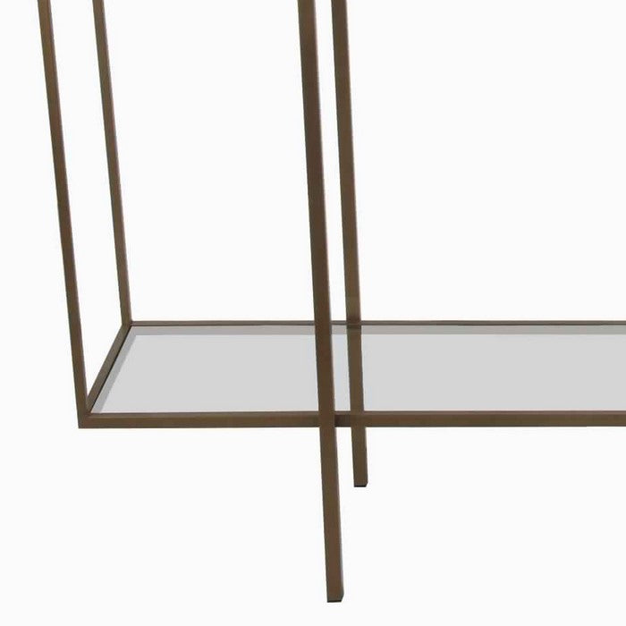 3 Tier Geometric Metal Accent Table with 2 Open Bottom Shelves, Gold
