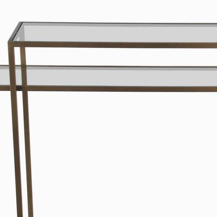 3 Tier Geometric Metal Accent Table with 2 Open Bottom Shelves, Gold
