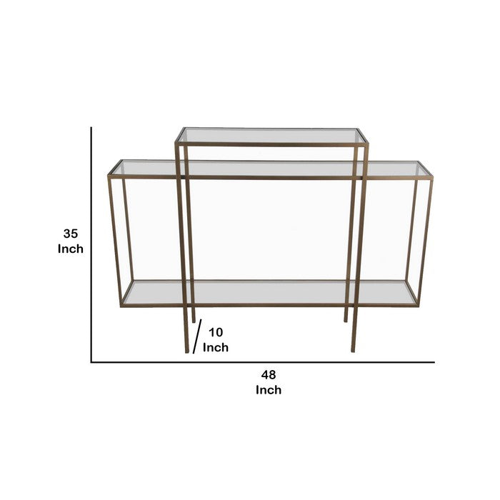 3 Tier Geometric Metal Accent Table with 2 Open Bottom Shelves, Gold