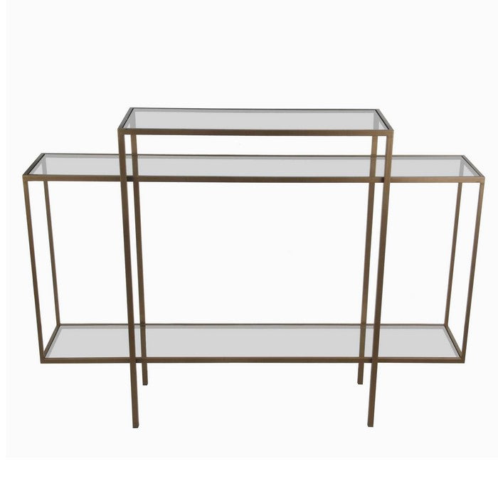 3 Tier Geometric Metal Accent Table with 2 Open Bottom Shelves, Gold