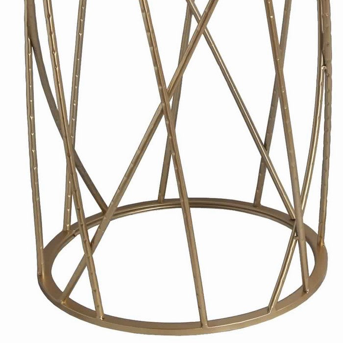 Round Mirror Top Tall Metal Accent Table with Open Frame, Set of 2, Gold