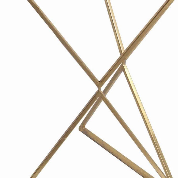 Triangular Glass Top Accent Table with Geometric Base, Gold