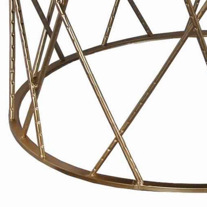 Round Mirror Top Metal Accent Table with Geometric Body, Set of 2, Gold