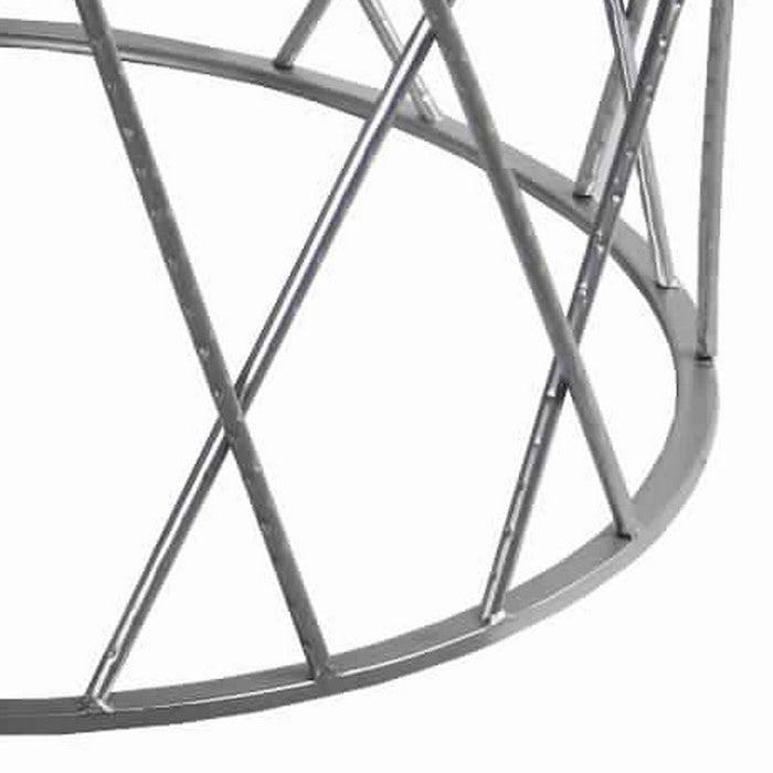 Round Mirror Top Metal Accent Table with Geometric Body, Set of 2, Silver