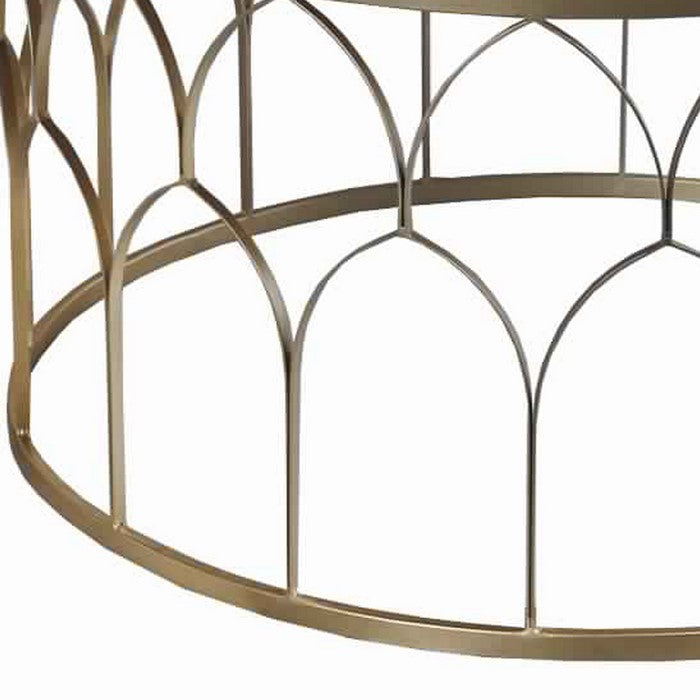 Round Mirror Top Metal Accent Table with Arched Body, Set of 2, Gold