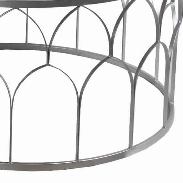 Round Mirror Top Metal Accent Table with Arched Body, Set of 2, Silver