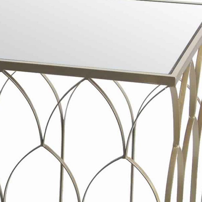 Square Mirror Top Metal Accent Table with Arched Body, Set of 2, Gold