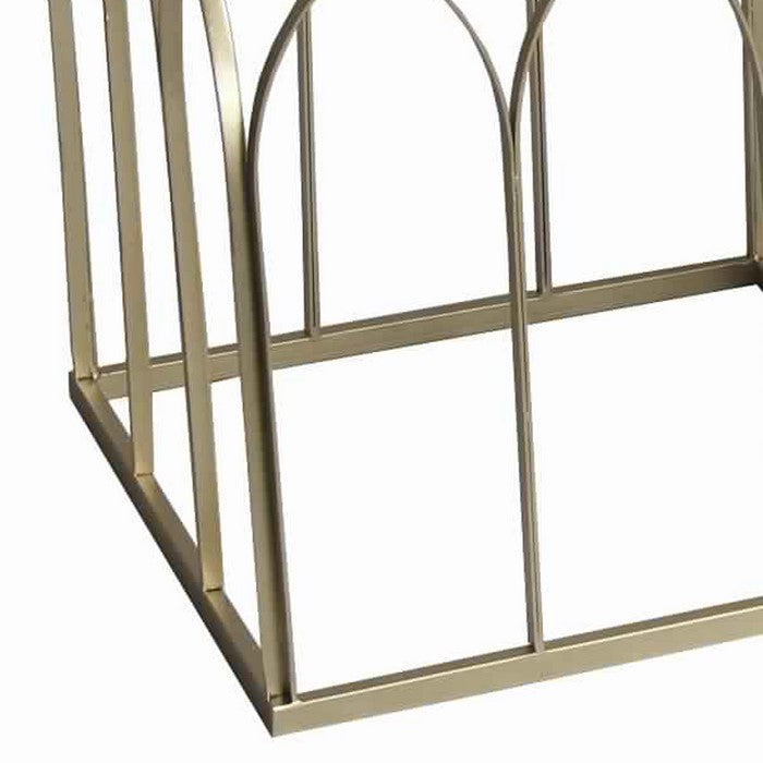 Square Mirror Top Metal Accent Table with Arched Body, Set of 2, Gold