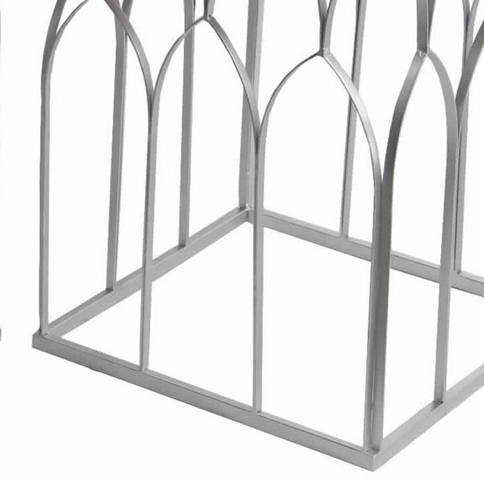 Square Mirror Top Metal Accent Table with Arched Body, Set of 2, Silver