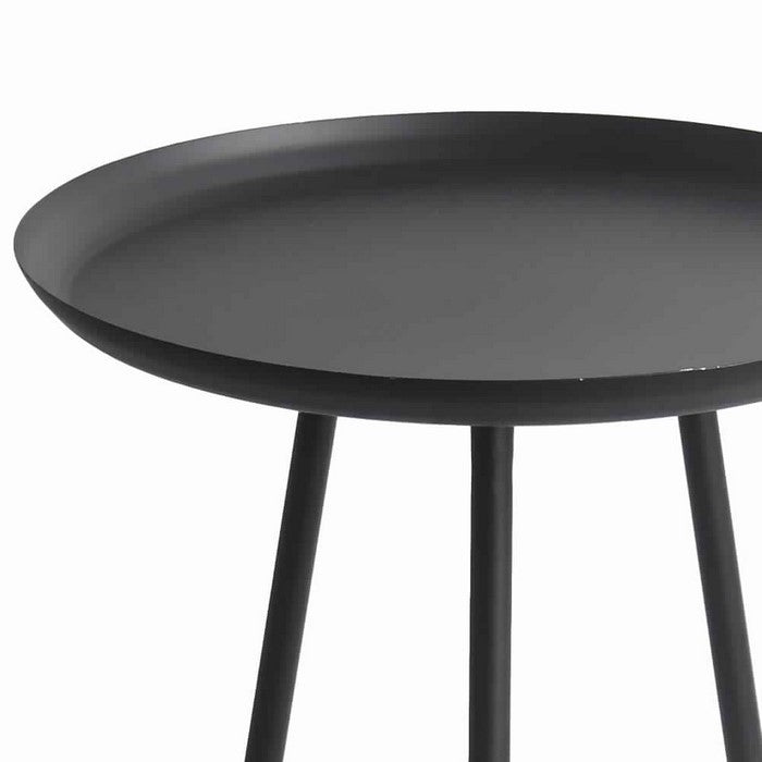Industrial Metal Accent Table with Tubular Legs and Round Tray Top, Black