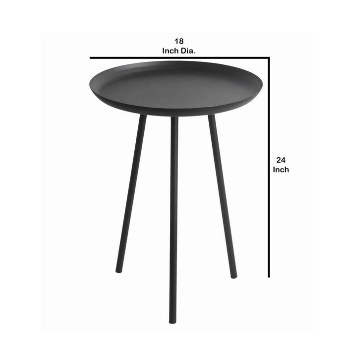 Industrial Metal Accent Table with Tubular Legs and Round Tray Top, Black