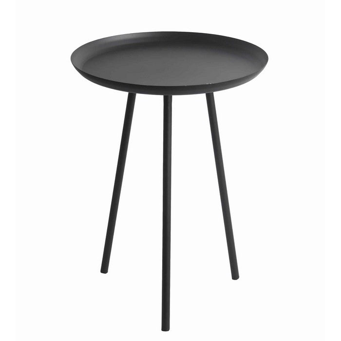 Industrial Metal Accent Table with Tubular Legs and Round Tray Top, Black