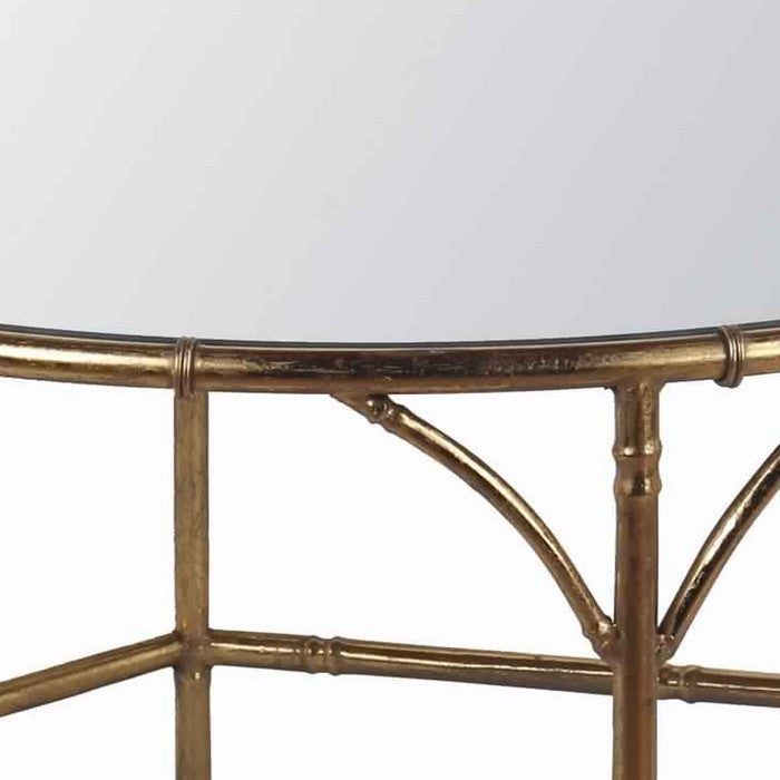 Round Mirror Top Coffee Table with Open Arched Metal Frame, Gold