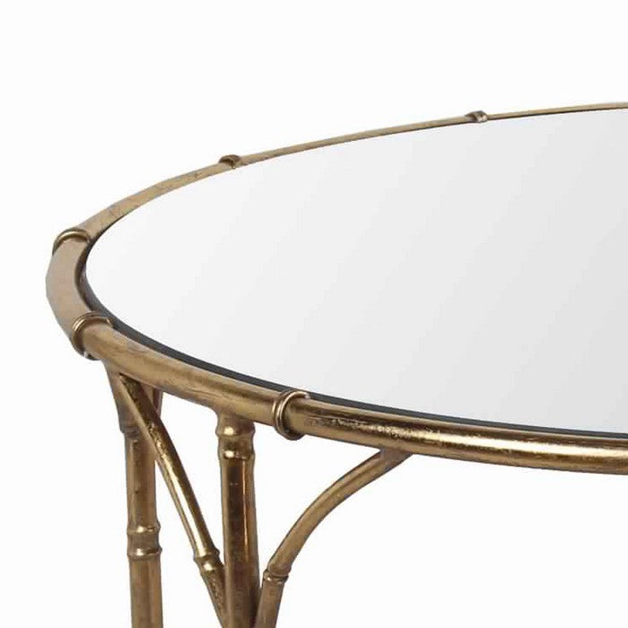 Round Mirror Top Coffee Table with Open Arched Metal Frame, Gold
