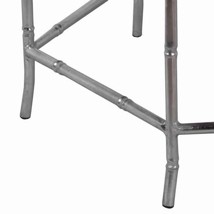 Round Mirror Top Coffee Table with Open Arched Metal Frame, Silver