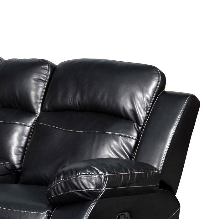 Leatherette Console Loveseat with Cup Holders and LED Light Trim, Black