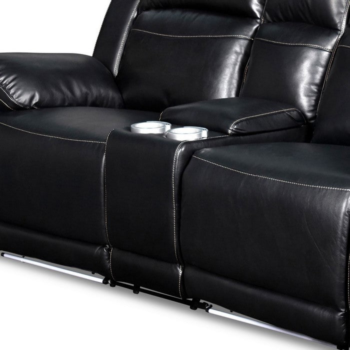Leatherette Console Loveseat with Cup Holders and LED Light Trim, Black