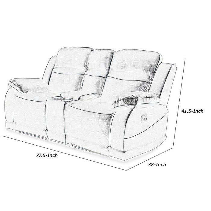 Leatherette Console Loveseat with Cup Holders and LED Light Trim, Black