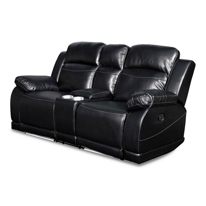 Leatherette Console Loveseat with Cup Holders and LED Light Trim, Black