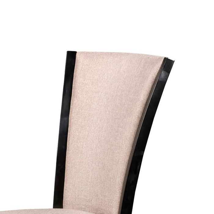 Wooden Dining Chair with Fabric Seat and Backrest, Set of 2,Black and Beige