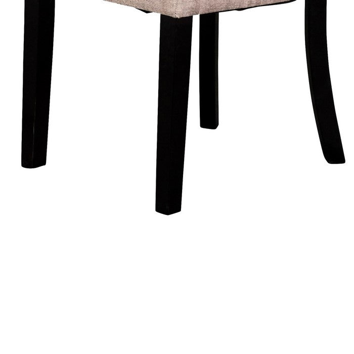 Wooden Dining Chair with Fabric Seat and Backrest, Set of 2,Black and Beige