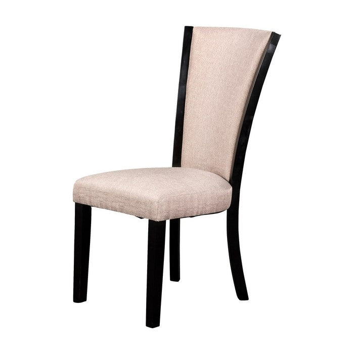 Wooden Dining Chair with Fabric Seat and Backrest, Set of 2,Black and Beige