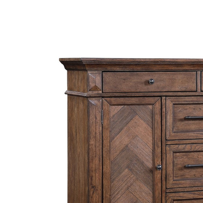 Transitional Wooden Chest with Seven Drawers and Two Cabinets, Brown