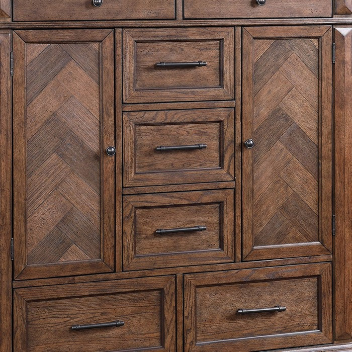 Transitional Wooden Chest with Seven Drawers and Two Cabinets, Brown
