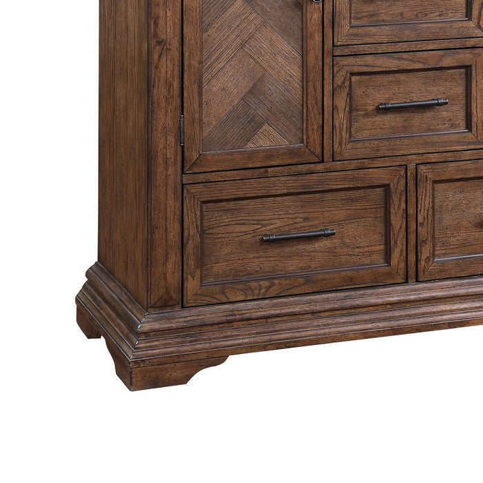 Transitional Wooden Chest with Seven Drawers and Two Cabinets, Brown