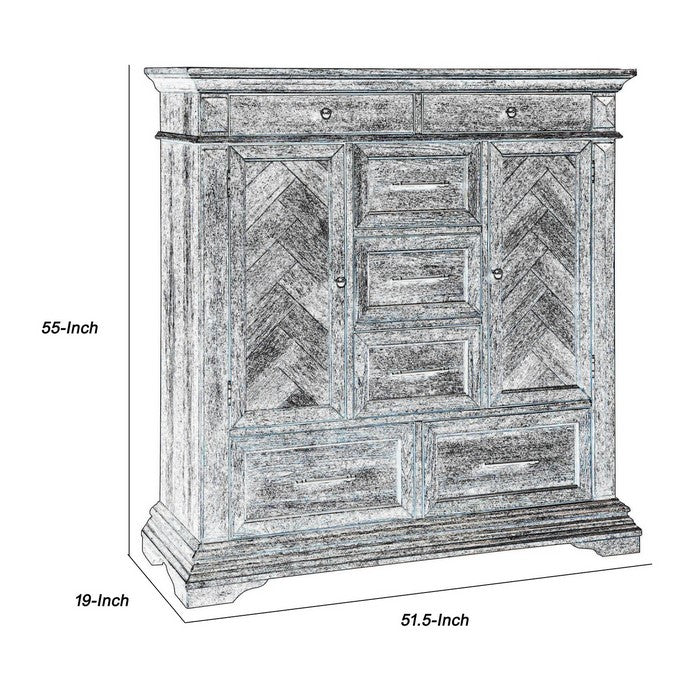 Transitional Wooden Chest with Seven Drawers and Two Cabinets, Brown